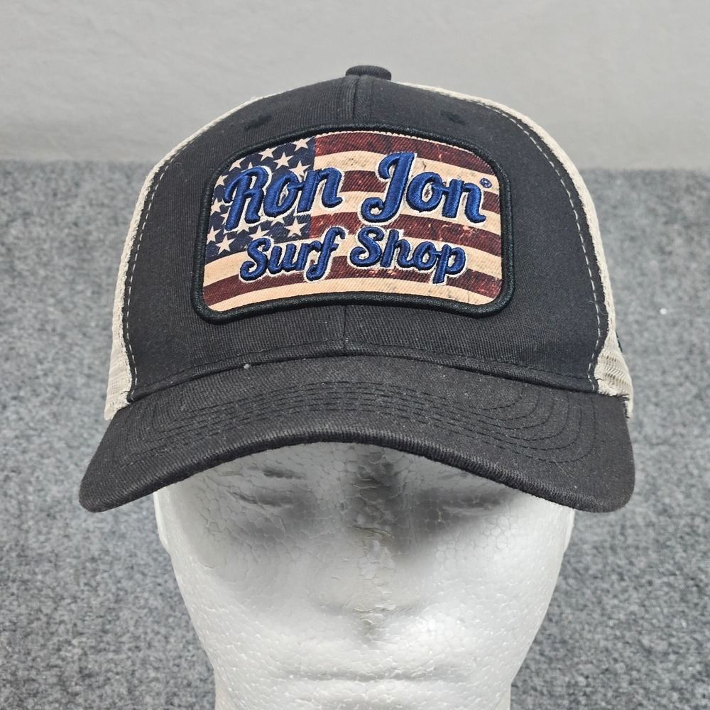 Ron Jon Surf Shop Trucker Hat Black‎ Tan Cap USA Flag Snapback Resort Summer